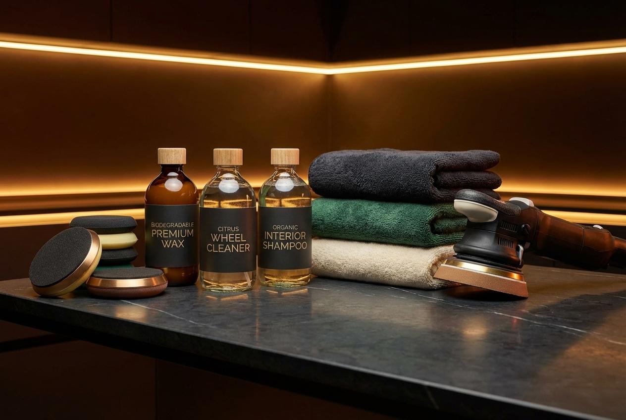 Eco-friendly car cleaning products and professional equipment